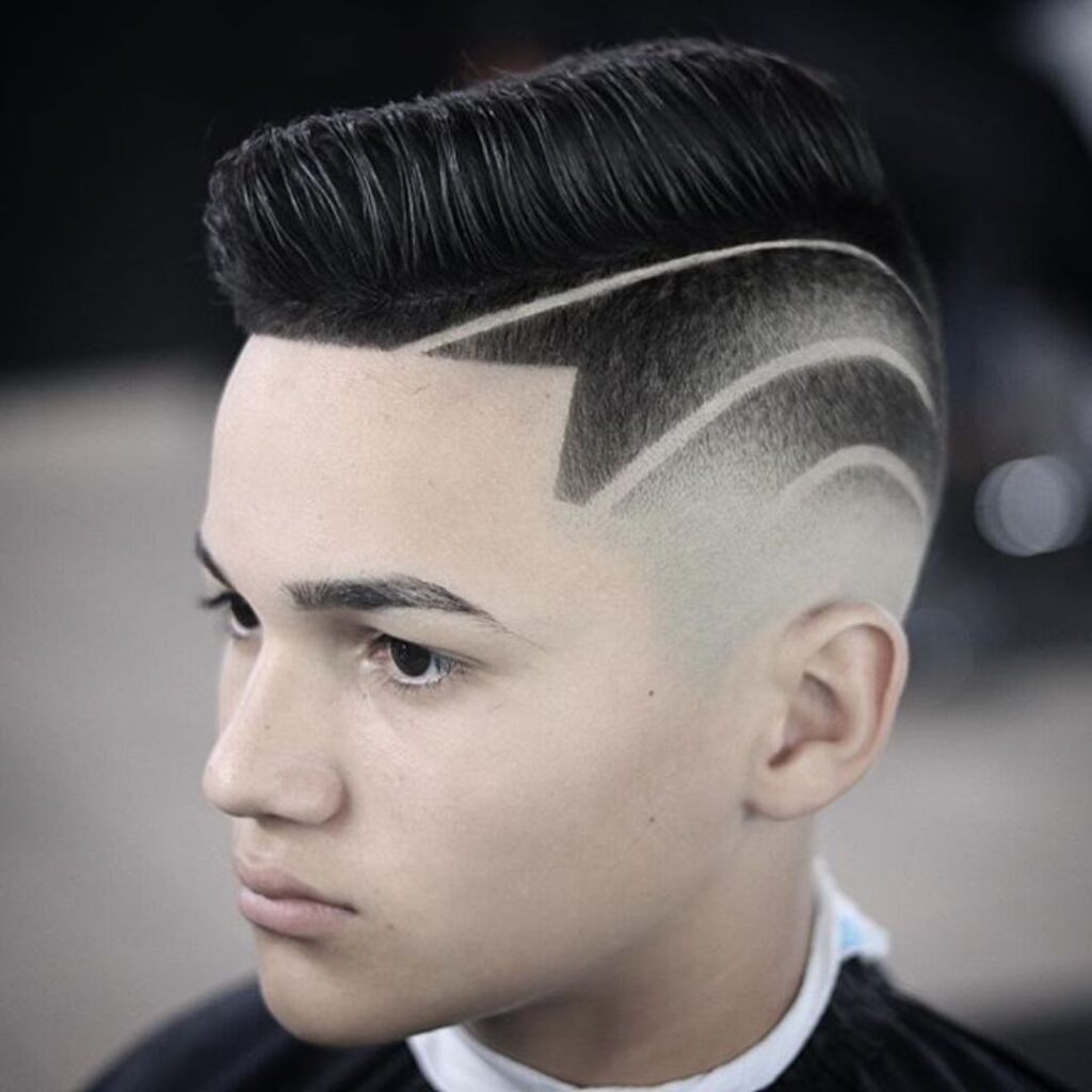 geomatric haircut with line
