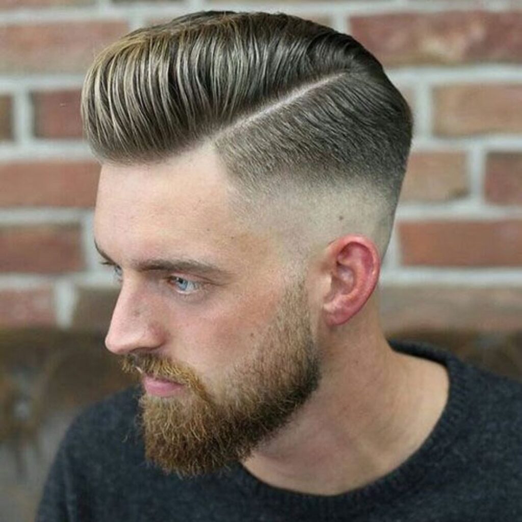 pompadour haircut with hard line